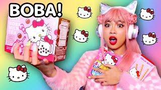 EATING ONLY HELLO KITTY FOOD FOR 24 HOURS! (BOBA MILK TEA, PASTA, AND MORE)