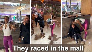 Sha'Carri Richardson racing in the mall with Tonea Marshall