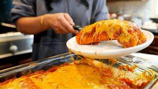 How to make Views Famous Baked Wet Burritos Smothered w/ Red Chili Sauce | Views on the road