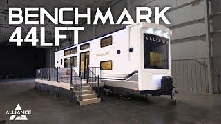 Meet the Benchmark 44LFT: A Luxurious 44' Destination Trailer with Dual Lofts and 2 Full Bathrooms!