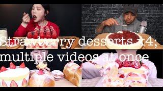 Strawberry deserts mukbang/ASMR x4 compilation | Boki, The ASMR Bro, MukbangMultiples