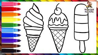 Dibuja Y Colorea 3 Helados De Arco Iris  Dibujos Para Niños