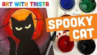 How to Draw a Spooky Cat for Halloween Art Lesson - Art With Trista