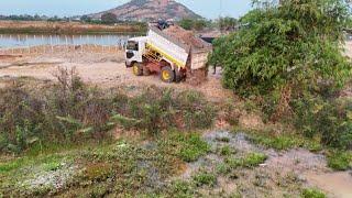 First Start New PERFECT PROJECT Landfill On The Flooded by Power Bulldozer Komat'su & 5-T Dump Truck