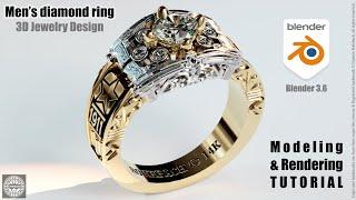 3D JEWELRY Design Tutorial 2nd Amendment Men's Diamond Ring BLENDER 3.6 (4K 60 fps)