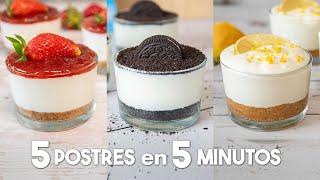 5 POSTRES en VASITOS en 5 minutos  | ¡Fáciles, Deliciosos y SIN HORNO!