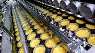 The amazing process of mass producing delicious ramen. Ramen factory in Korea