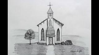 How to draw a church easy step by step