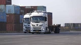 SHACMAN X6000 Truck with TuSimple AUTOPILOT TECHNOLOGY in port.