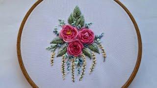 Web Roses Flowers Dimensional Embroidery