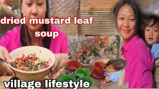 Village mom life update|| Delicious Organic fermented Mustard leaf Soup Mukbang || village lifestyle