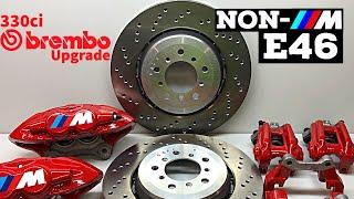 E46 330ci Brembo brake upgrade. E46 M3 CSL rotor and four piston Brembo conversion to non-M E46.