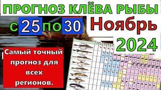 Прогноз клева рыбы на Эту неделю с 25 по 30 ноября 2024 Лунный Календарь рыбака Лунный прогноз клева