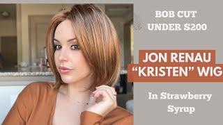 JON RENAU "Kristen" Wig in Strawberry Syrup: A synthetic short bob under $200