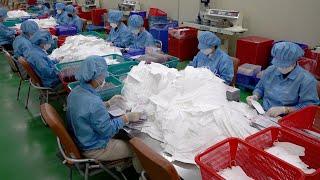 Mass Production Process of COVID Masks. Mask Factory in Korea.
