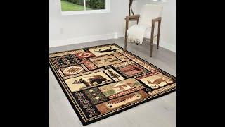 handcraftrugs.com Stunning Cabin Lodge Area Rug Featuring Bear Geometric Designs for Cozy Home Decor