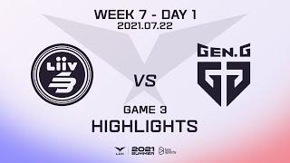 LSB vs GEN Highlights Game 3 | Week 7 Day 1 | 2021 LCK Summer Split