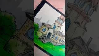 Vintage house drawing || watercolor drawing || Aesthetic old house potrait🪄 #potrait#vintage#house