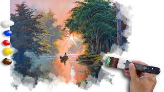 Acrylic Landscape Painting / Sunset in the Lake / Time-lapse / JMLisondra