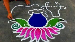 Mattu pongal kolam 2025sankranthi muggulu new designsEasy Basavanna MugguluSuper Pongal rangoli