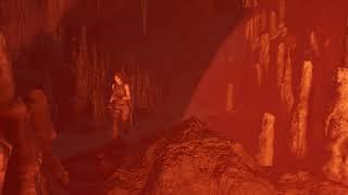 Some atmospheric lava cave with Lara walking around