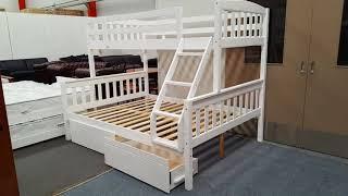 Miki white Double Bunk Bed Solid Hardwood - Furniture Place NZ