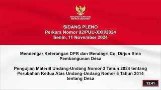 Sidang Perkara Nomor 92/PUU-XXII/2024. Senin, 11 November 2024.