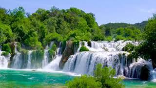 4k Beautiful Krka Waterfalls. Flowing Water, Waterfall Sounds. White Noise for Sleep/Relax/10 Hours.