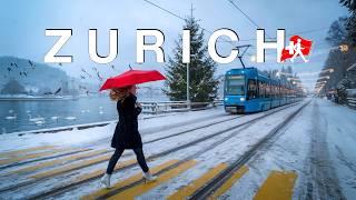 Heavy Snowfall In Zurich City Switzerland, relaxing walk in Snow