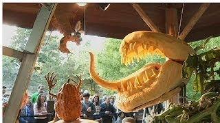 USA: Massive pumpkin centrepiece of Halloween display