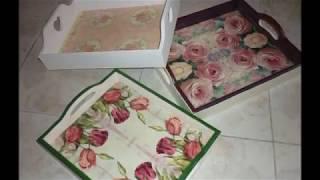 Decoupage tutorial - DIY. Decoupage on canvas. How to make canvas/tea tray