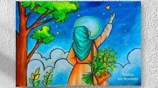 hijab girl backside drawing | acrylic painting | girl backside painting | easy girl drawing