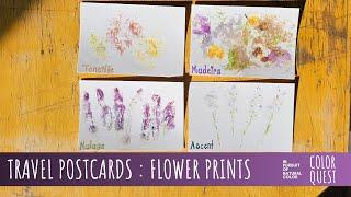 HAMMER PRINTED TRAVEL POSTCARDS | ORGANIC COLOR | TENERIFE MADEIRA MALAGA FLOWERS | CELEBRITY ASCENT