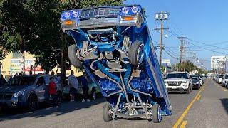 LOWRIDER CARS HOPPING AND 3 WHEELING in Los Angeles California