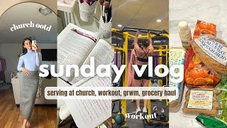 SUNDAY VLOG: grwm church, morning workout, grocery haul, ootd + little chats
