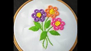 Hand Embroidery | Brazilian Flower Embroidery | Cast On Stitch Embroidery | Embroidery Tutorial