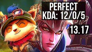 TEEMO vs QUINN (TOP) | 12/0/5, Legendary, 6 solo kills, Rank 8 Teemo | NA Grandmaster | 13.17