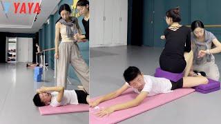 Cruel dance flexibility training: Lele is the only boy, so the teacher needs special "care".