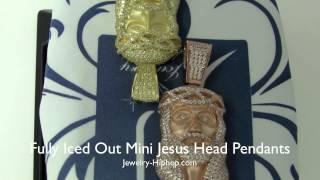 Fully Iced Out Mini Jesus Head Pendants In Canary And Rose Gold