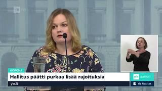 Hallituksen tiedotustilaisuus 17.6.2020 ja itse paholainen kulkee viittomakielen tulkin läpi.