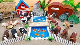 DIY Creative Farm Diorama with House for Cow, Horse, Pig - Farm House - Woodwork - Mini Hand Pumb