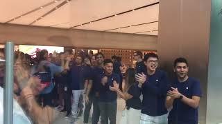 Apple Orchard Road staff cheering as customers enter store