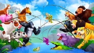 Epic 'Fishing Challenge' - Farm Animals vs Wild Animals | Funny Animals Cartoons 2024