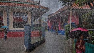 Heavy rain in a beautiful mountain village | Sleep instantly with the sound of heavy rain