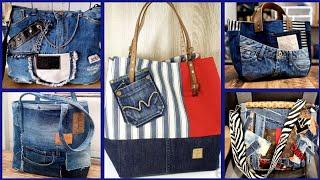 most beautiful and elegant denim printed old jeans shoulder handbags ideas