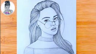 How to draw a Girl with Glasses step by step//Pencil sketch//FaceDrawing//Bicky drawing academy