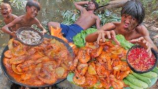 Primitive Technology - coocking Shirimp for food deLicious Eating #000199