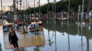 İskenderun'da lodosta cadde ve sokaklara dolan su çekilmeye başladı