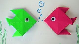 Origami Fisch falten mit Papier  Einfaches Tier basteln - Einfache Bastelidee