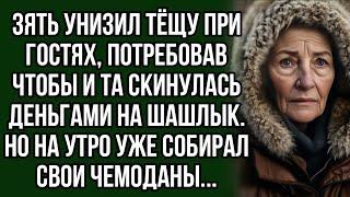 Зять унизил тёщу при гостях, потребовав чтобы и та скинулась деньгами на шашлык. Но на утро...